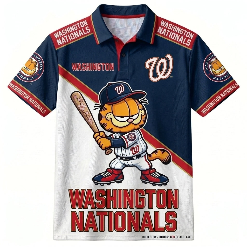30 Team MLB - Baseball Polo Shirt — Team Color Game Day Polo — Cartoon Cat Baseball Inspired Sports  - Custom Fan Apparel Image 2