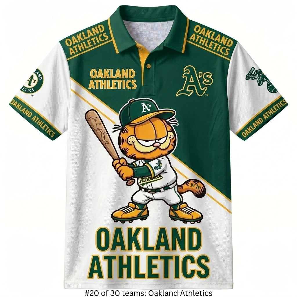 30 Team MLB - Baseball Polo Shirt — Team Color Game Day Polo — Cartoon Cat Baseball Inspired Sports  - Custom Fan Apparel Image 11