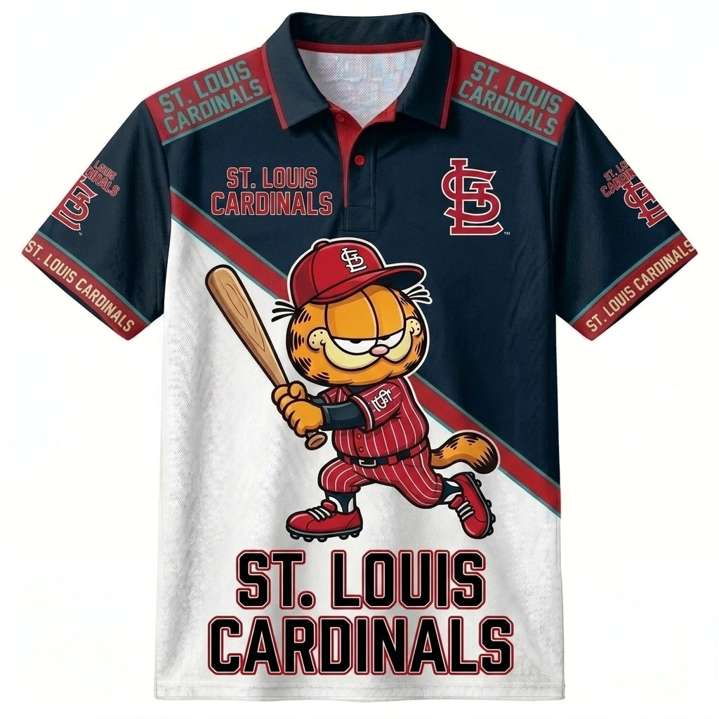 30 Team MLB - Baseball Polo Shirt — Team Color Game Day Polo — Cartoon Cat Baseball Inspired Sports  - Custom Fan Apparel Image 5