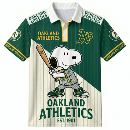American League - AL Baseball Polo Shirt — Team Color Game Day Polo — Cartoon Dog Baseball Inspired Sports Jersey — Navy Pinstripe Fanwear Shirt