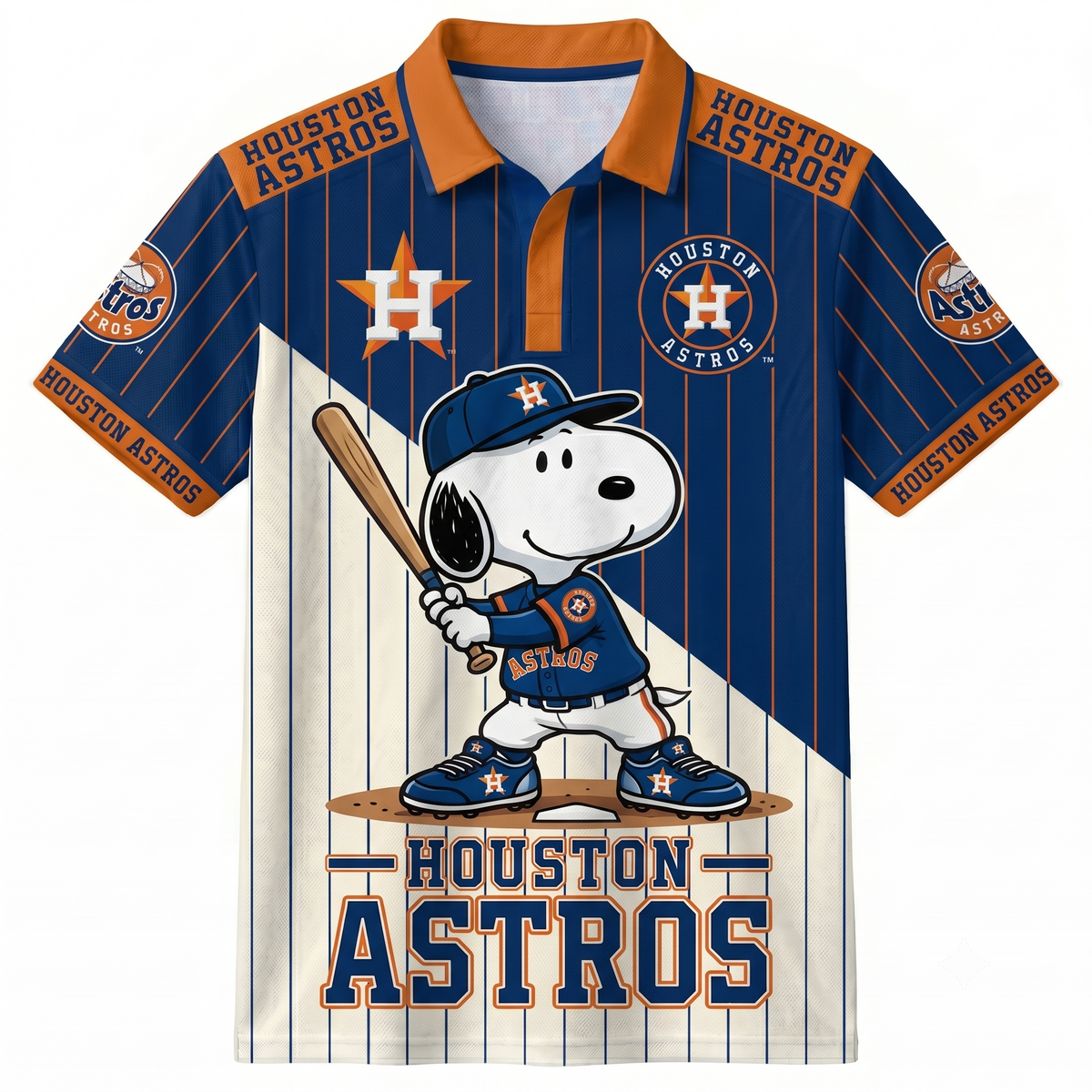 American League - AL Baseball Polo Shirt — Team Color Game Day Polo — Cartoon Dog Baseball Inspired Sports Jersey — Navy Pinstripe Fanwear Shirt