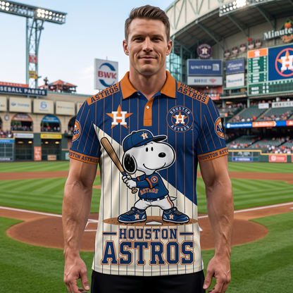 American League - AL Baseball Polo Shirt — Team Color Game Day Polo — Cartoon Dog Baseball Inspired Sports Jersey — Navy Pinstripe Fanwear Shirt