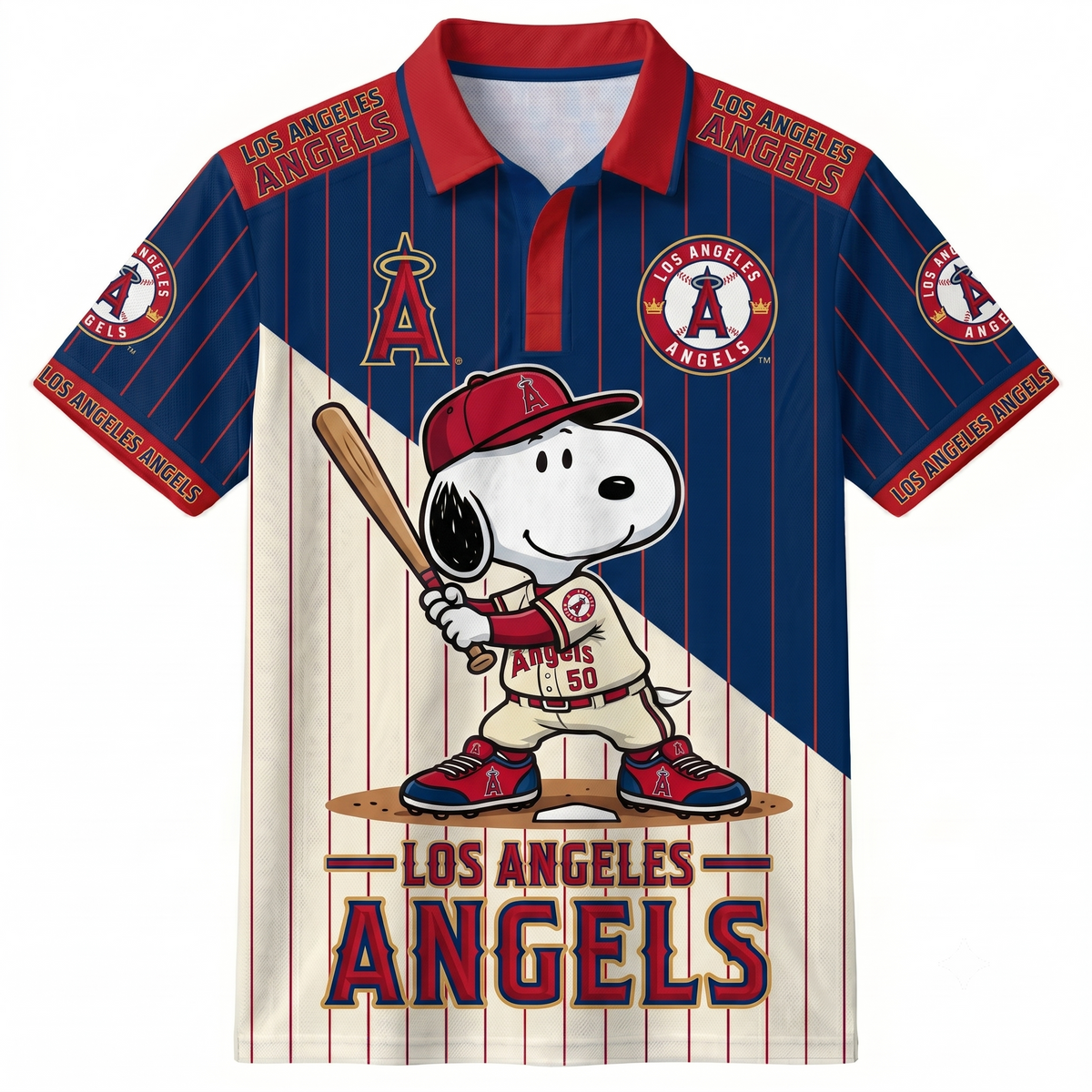 American League - AL Baseball Polo Shirt — Team Color Game Day Polo — Cartoon Dog Baseball Inspired Sports Jersey — Navy Pinstripe Fanwear Shirt