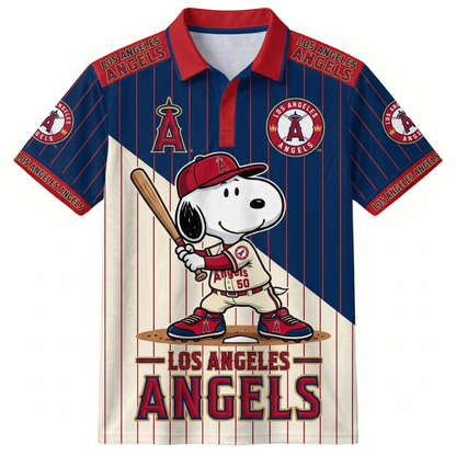 American League - AL Baseball Polo Shirt — Team Color Game Day Polo — Cartoon Dog Baseball Inspired Sports Jersey — Navy Pinstripe Fanwear Shirt