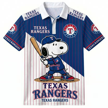 American League - AL Baseball Polo Shirt — Team Color Game Day Polo — Cartoon Dog Baseball Inspired Sports Jersey — Navy Pinstripe Fanwear Shirt