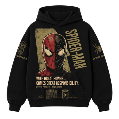 Black Long Sleeve Shirt — Comic Web Hero Inspired Back Print Tee — Superhero Fan Streetwear Gift - Custom Fan Apparel Image 3