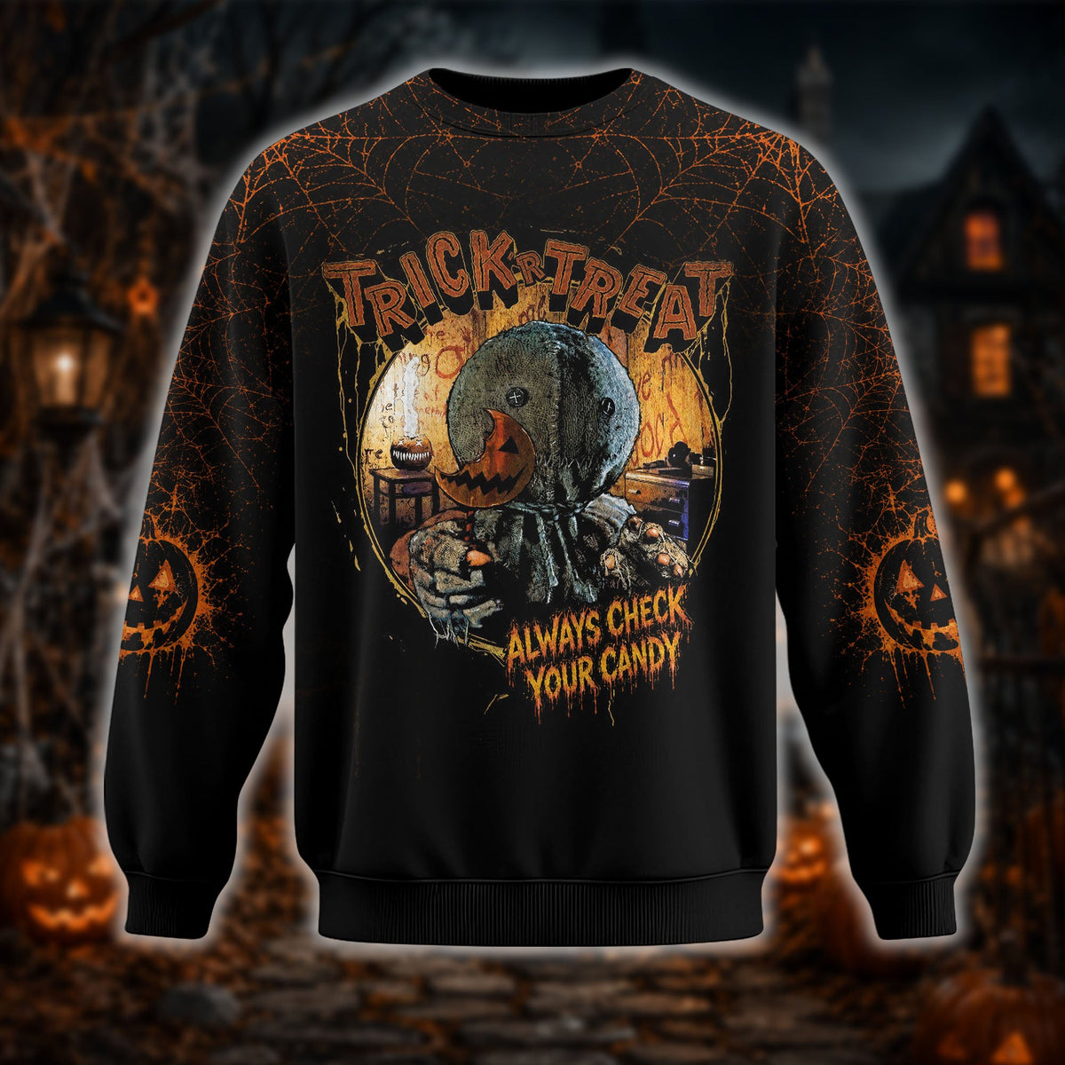 Halloween Trick or Treat Horror Graphic Shirt — Always Check Your Candy T-Shirt — Sweatshirt — Hoodi - Custom Fan Apparel Image 3