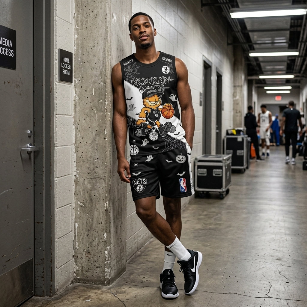 Halloween Basketball Jersey And Shorts Set — Cartoon Cat Sport Fan Outfit | 30 Teams Available - Custom Fan Apparel Image 4