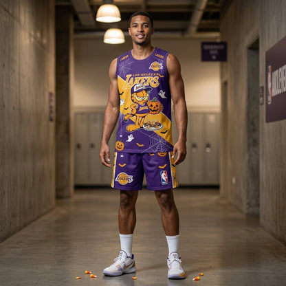 Halloween Basketball Jersey And Shorts Set — Cartoon Cat Sport Fan Outfit | 30 Teams Available