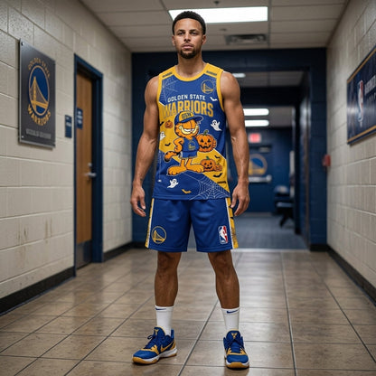 Halloween Basketball Jersey And Shorts Set — Cartoon Cat Sport Fan Outfit | 30 Teams Available