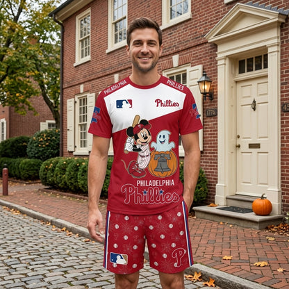 Halloween Baseball Fan T-Shirt And Shorts Set — Cartoon Mouse Sport Outfit | 30 Teams Available