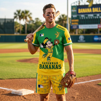 Baseball Fan T-Shirt And Shorts Set — Green Yellow Cartoon Sport Outfit For Summer - Custom Fan Apparel Image 2