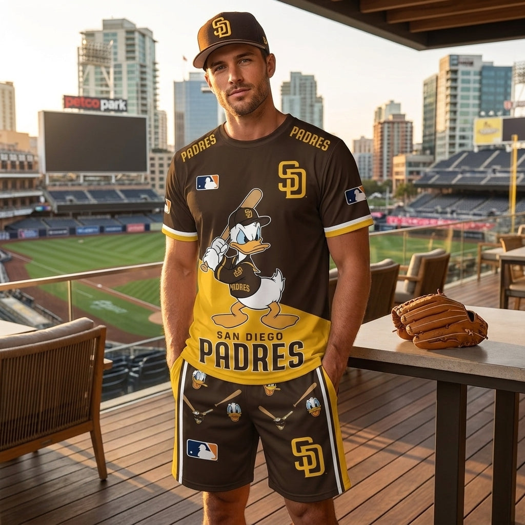 Cartoon Duck Baseball Fan T-Shirt And Shorts Set — Sport Outfit Combo | 30 Teams Available