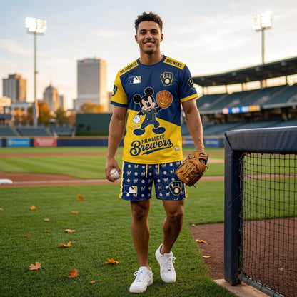 Halloween Baseball Fan T-Shirt And Shorts Set — Cartoon Mouse Sport Outfit | 30 Teams Available