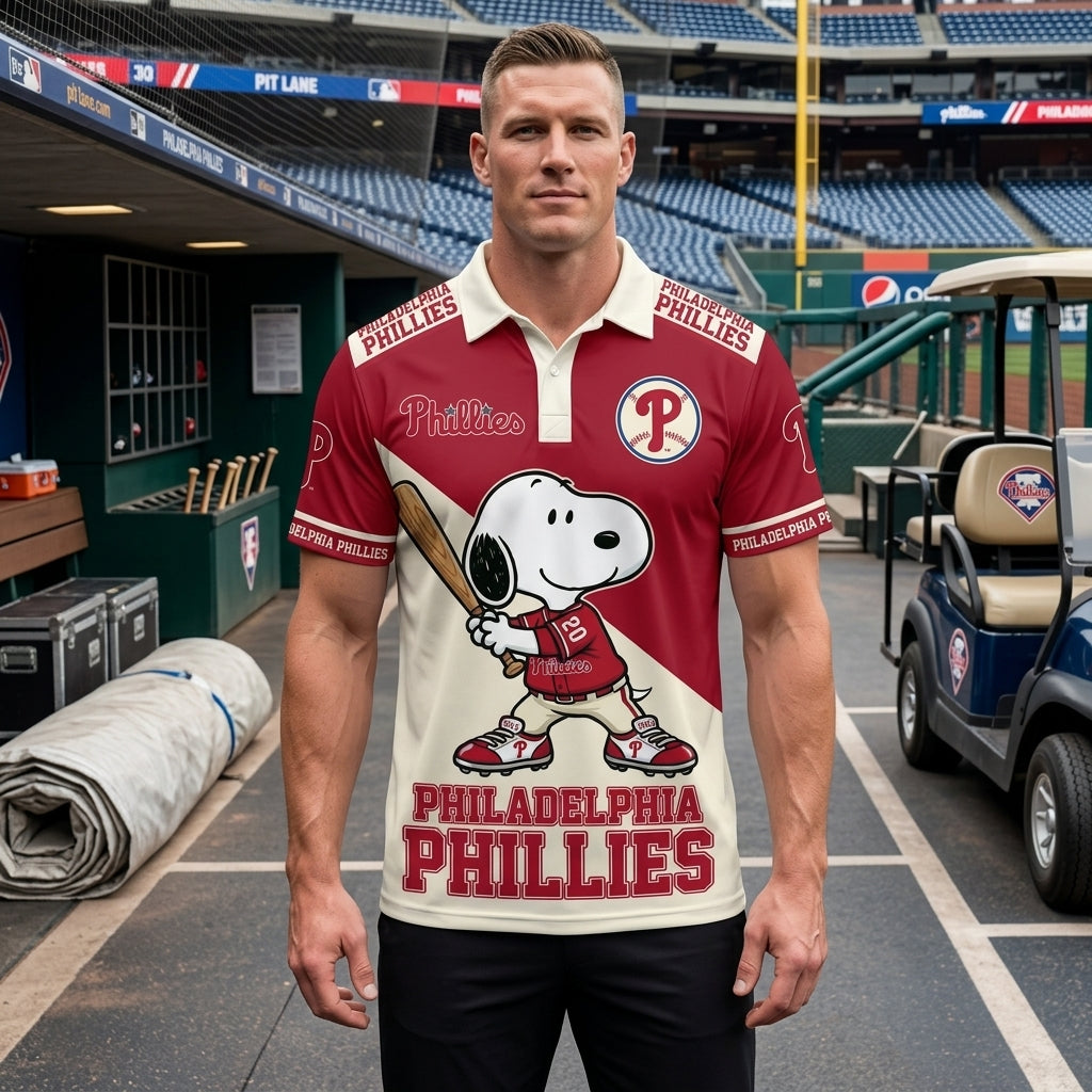 National League — NL Baseball Polo Shirt — Team Color Game Day Polo — Cartoon Dog Baseball Inspired  - Custom Fan Apparel Image 8