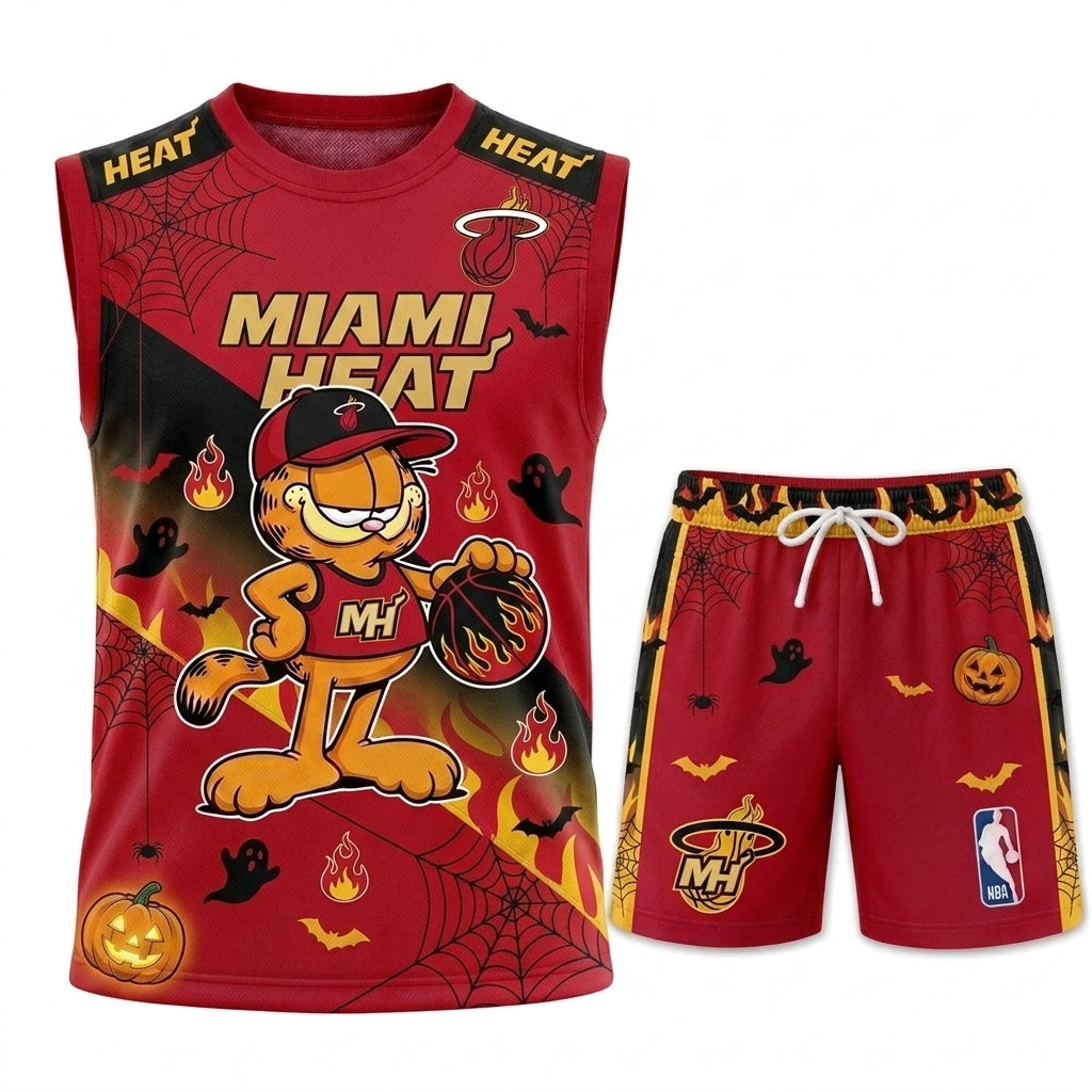 Halloween Basketball Jersey And Shorts Set — Cartoon Cat Sport Fan Outfit | 30 Teams Available