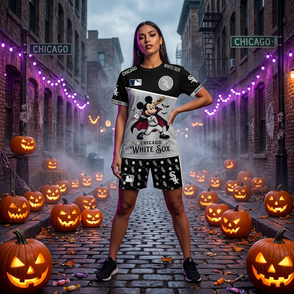 Halloween Baseball Fan T-Shirt And Shorts Set — Cartoon Mouse Sport Outfit | 30 Teams Available - Custom Fan Apparel Image 4