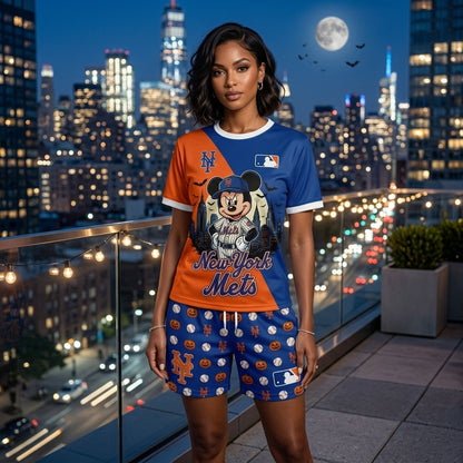 Halloween Baseball Fan T-Shirt And Shorts Set — Cartoon Mouse Sport Outfit | 30 Teams Available