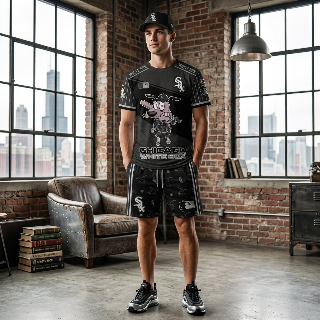 Sport Fan Set T-Shirt + Shorts — Cartoon Dog Baseball Inspired Outfit | All 30 Teams Available - Custom Fan Apparel Image 1