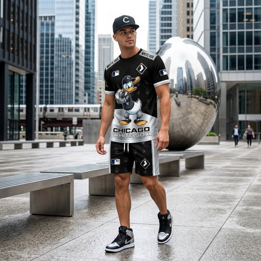 Cartoon Duck Baseball Fan T-Shirt And Shorts Set — Sport Outfit Combo | 30 Teams Available