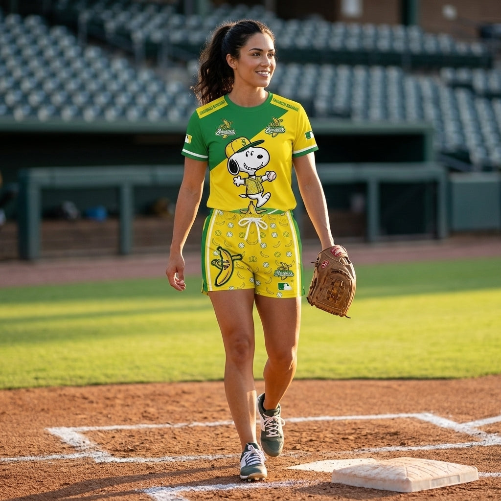 Baseball Fan T-Shirt And Shorts Set — Green Yellow Cartoon Sport Outfit For Summer - Custom Fan Apparel Image 20