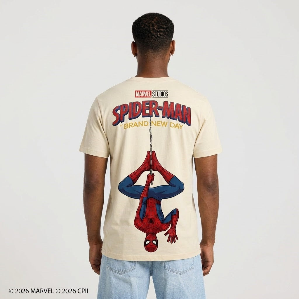 Cream Long Sleeve Shirt — Comic Web Hero Inspired Back Print Tee — Superhero Fan Streetwear Gift - Custom Fan Apparel Image 2