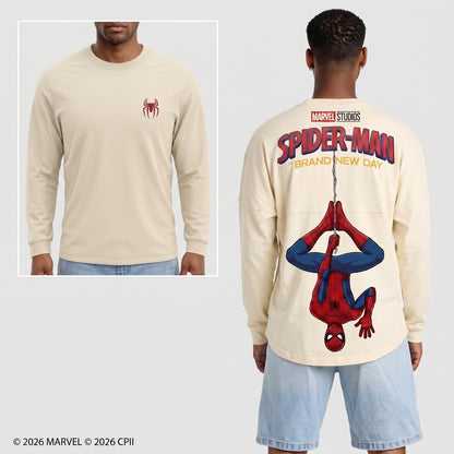 Cream Long Sleeve Shirt — Comic Web Hero Inspired Back Print Tee — Superhero Fan Streetwear Gift - Custom Fan Apparel Image 4