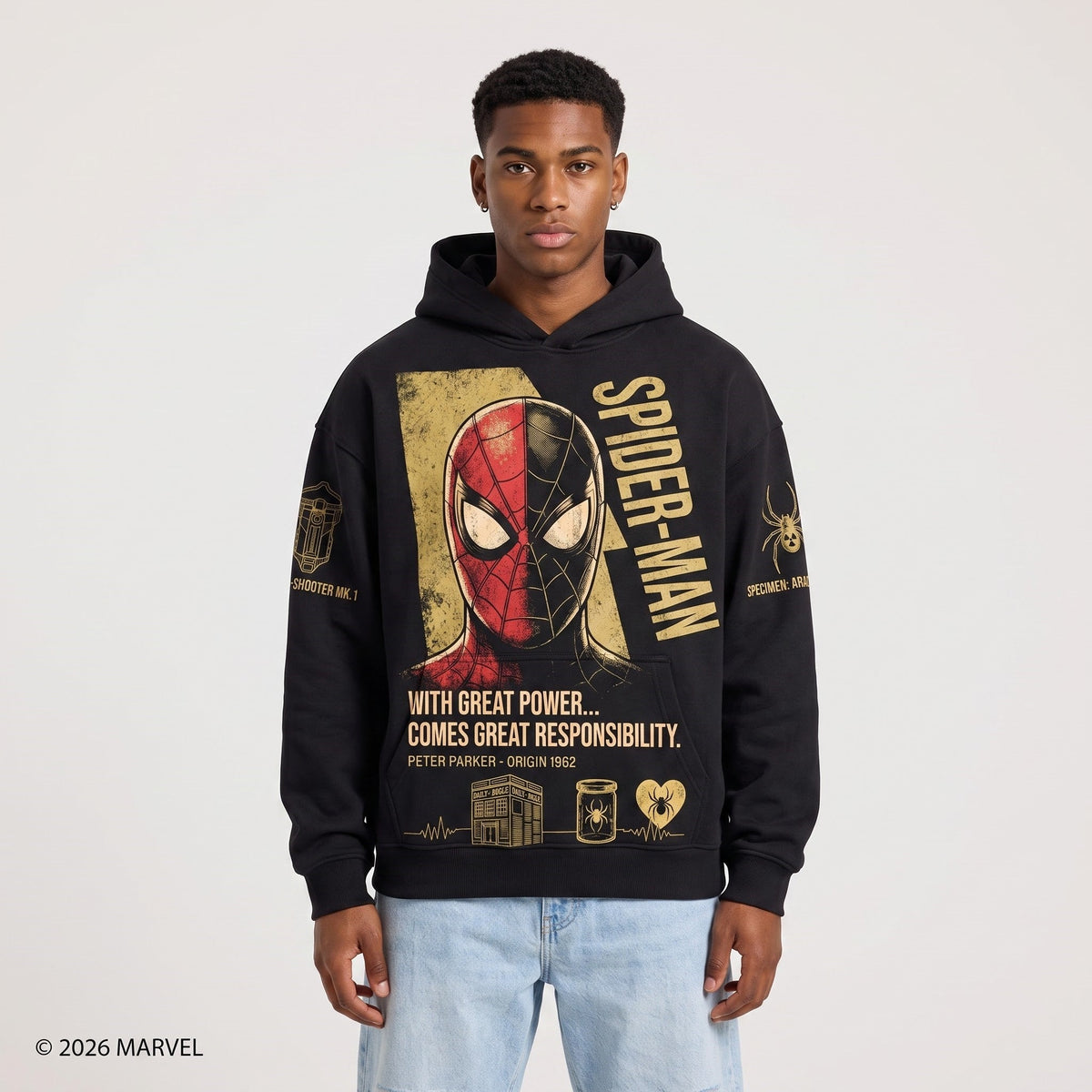 Black Long Sleeve Shirt — Comic Web Hero Inspired Back Print Tee — Superhero Fan Streetwear Gift - Custom Fan Apparel Image 4