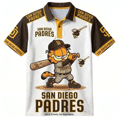30 Team MLB - Baseball Polo Shirt — Team Color Game Day Polo — Cartoon Cat Baseball Inspired Sports  - Custom Fan Apparel Image 8