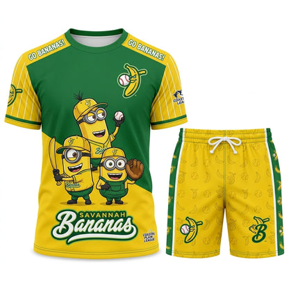 Baseball Fan T-Shirt And Shorts Set — Green Yellow Cartoon Sport Outfit For Summer
