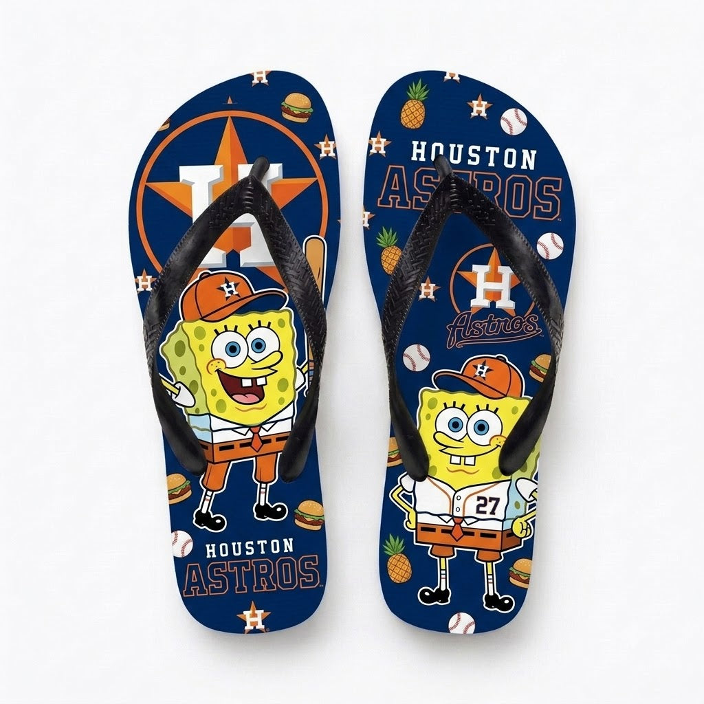Cartoon Yellow Sponge Baseball Flip Flops — Sport Fan Sandals | 30 Teams Available - Custom Fan Apparel Image 14