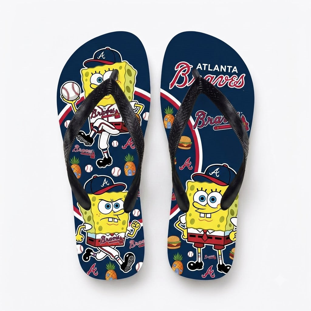 Cartoon Yellow Sponge Baseball Flip Flops — Sport Fan Sandals | 30 Teams Available - Custom Fan Apparel Image 18