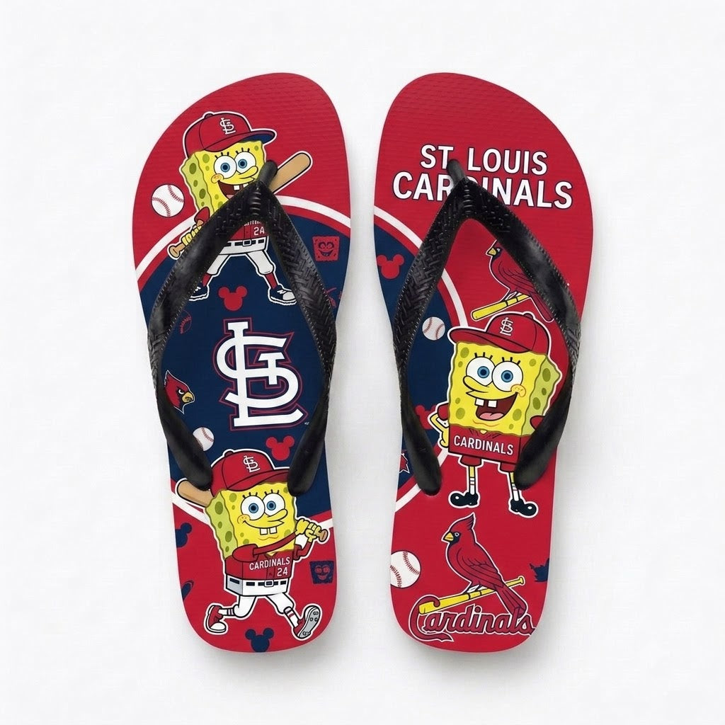 Cartoon Yellow Sponge Baseball Flip Flops — Sport Fan Sandals | 30 Teams Available