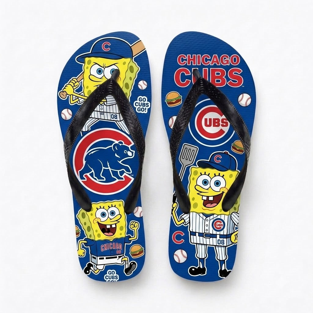 Cartoon Yellow Sponge Baseball Flip Flops — Sport Fan Sandals | 30 Teams Available