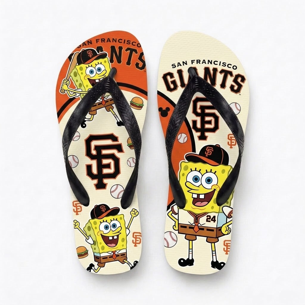 Cartoon Yellow Sponge Baseball Flip Flops — Sport Fan Sandals | 30 Teams Available