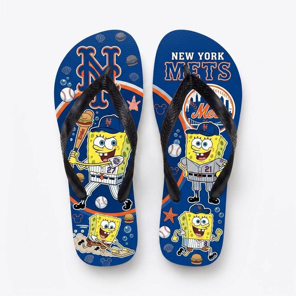 Cartoon Yellow Sponge Baseball Flip Flops — Sport Fan Sandals | 30 Teams Available - Custom Fan Apparel Image 19