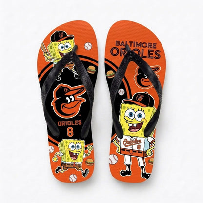 Cartoon Yellow Sponge Baseball Flip Flops — Sport Fan Sandals | 30 Teams Available - Custom Fan Apparel Image 6