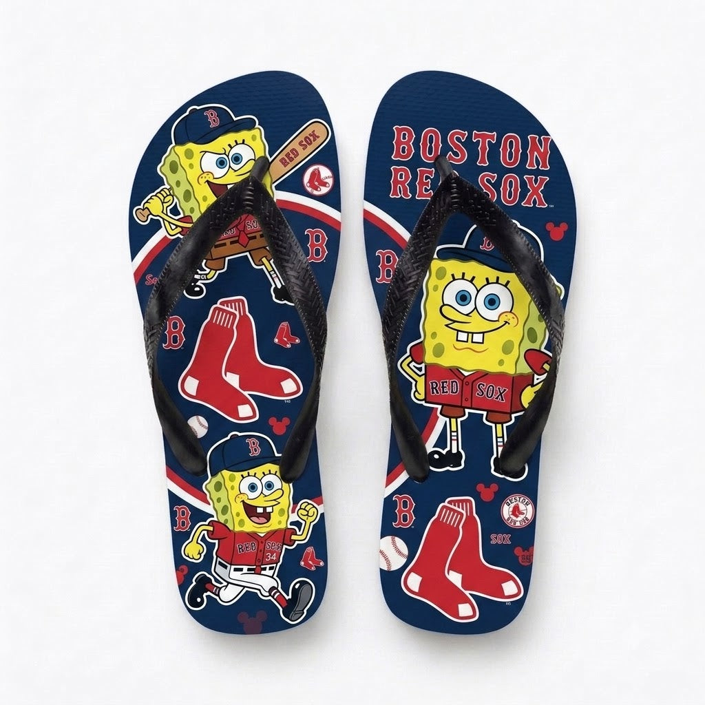 Cartoon Yellow Sponge Baseball Flip Flops — Sport Fan Sandals | 30 Teams Available - Custom Fan Apparel Image 7