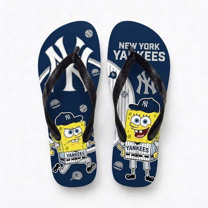 Cartoon Yellow Sponge Baseball Flip Flops — Sport Fan Sandals | 30 Teams Available - Custom Fan Apparel Image 4