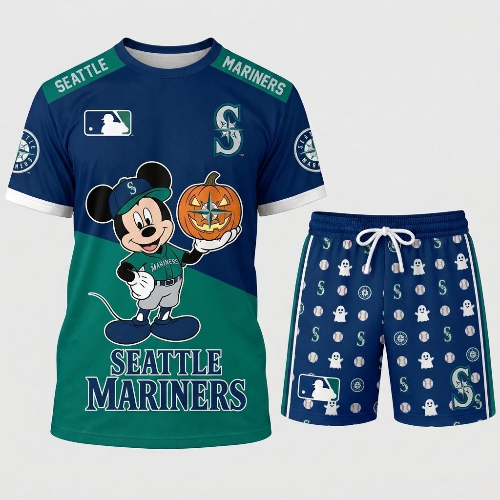 Halloween Baseball Fan T-Shirt And Shorts Set — Cartoon Mouse Sport Outfit | 30 Teams Available