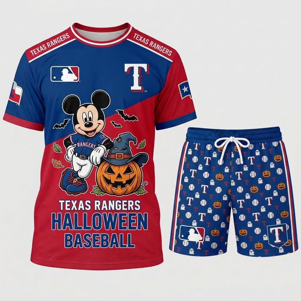 Halloween Baseball Fan T-Shirt And Shorts Set — Cartoon Mouse Sport Outfit | 30 Teams Available
