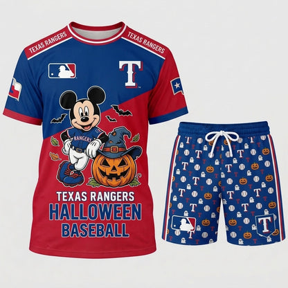 Halloween Baseball Fan T-Shirt And Shorts Set — Cartoon Mouse Sport Outfit | 30 Teams Available