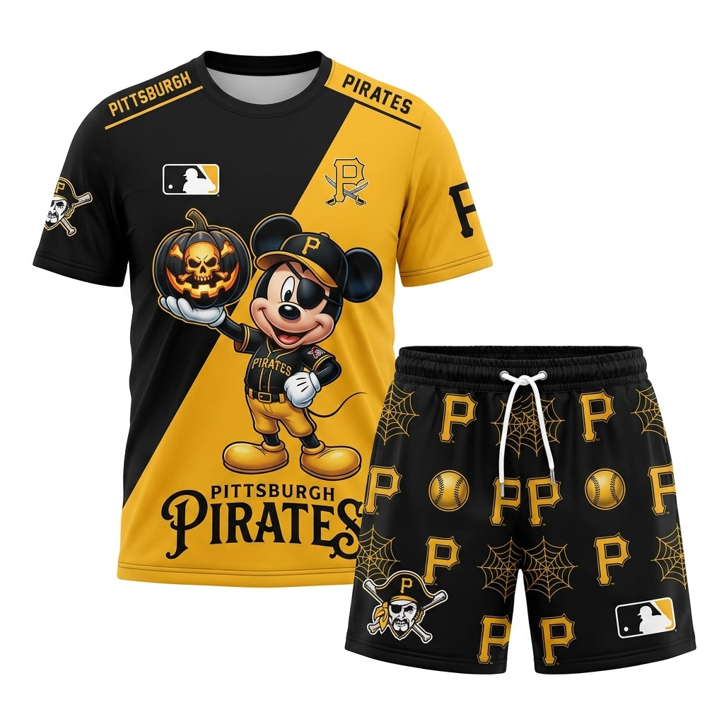 Halloween Baseball Fan T-Shirt And Shorts Set — Cartoon Mouse Sport Outfit | 30 Teams Available