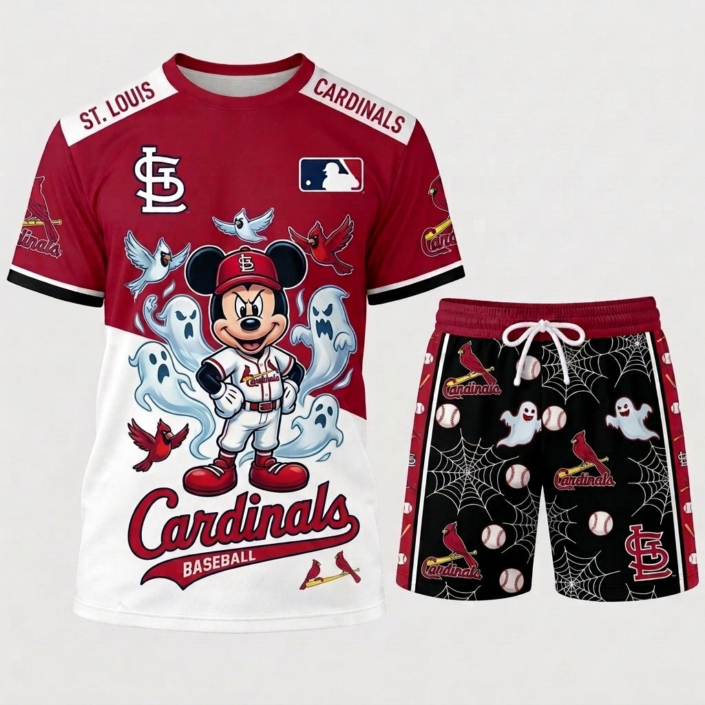 Halloween Baseball Fan T-Shirt And Shorts Set — Cartoon Mouse Sport Outfit | 30 Teams Available