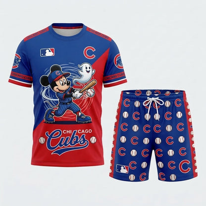 Halloween Baseball Fan T-Shirt And Shorts Set — Cartoon Mouse Sport Outfit | 30 Teams Available