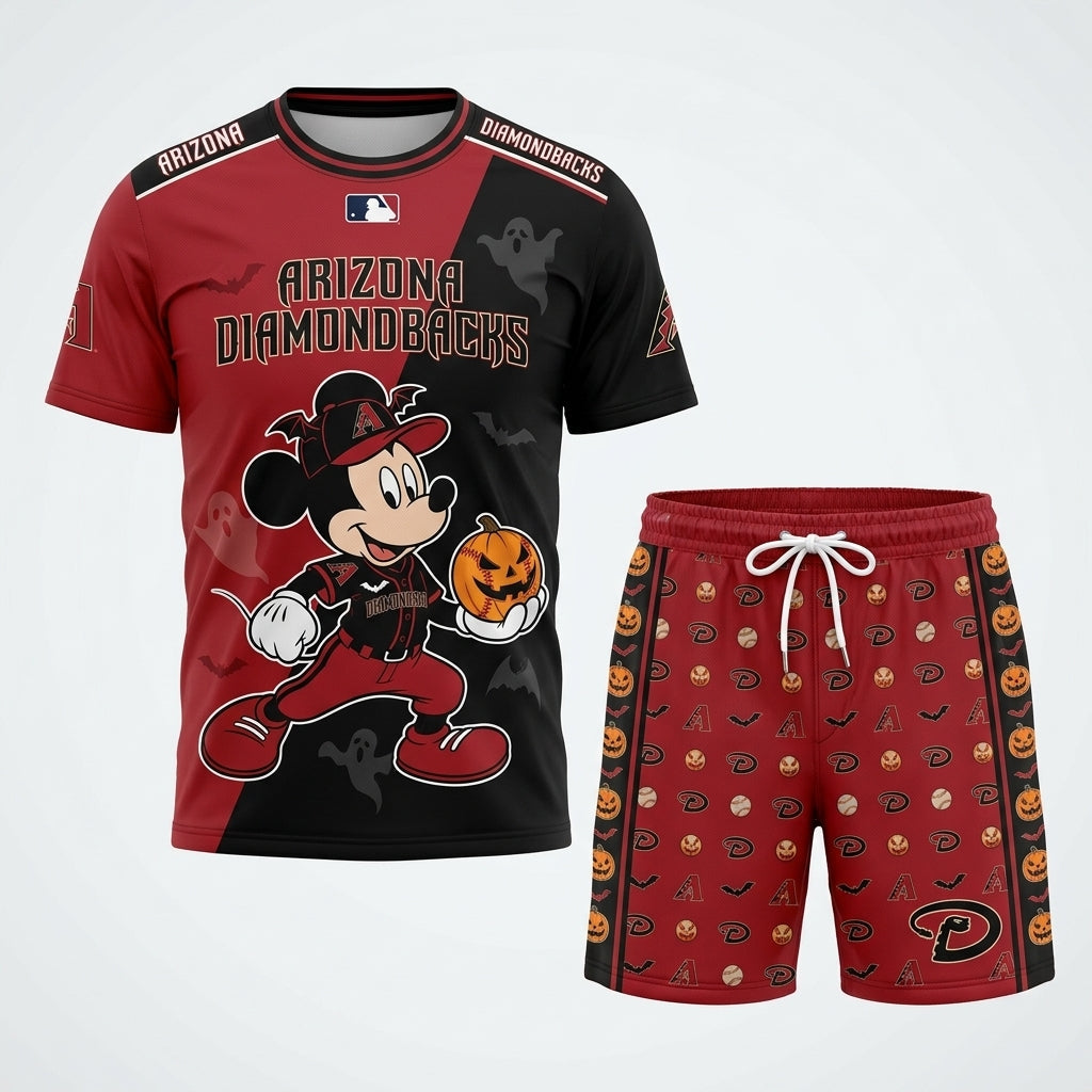 Halloween Baseball Fan T-Shirt And Shorts Set — Cartoon Mouse Sport Outfit | 30 Teams Available