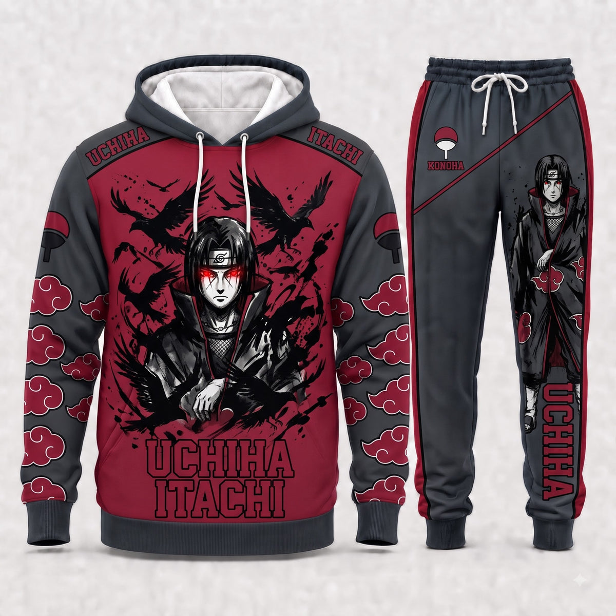 Uchiha Itachi Hoodie & Sweatpants Tracksuit Set — Naruto Shippuden Inspired - Custom Fan Apparel Image 3