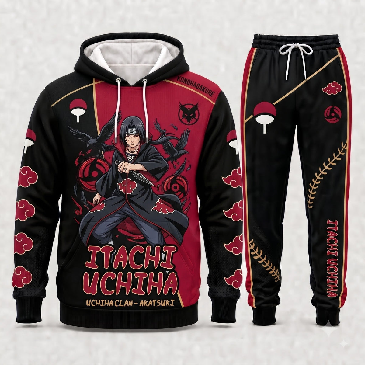 Uchiha Itachi Hoodie & Sweatpants Tracksuit Set — Naruto Shippuden Inspired - Custom Fan Apparel Image 1