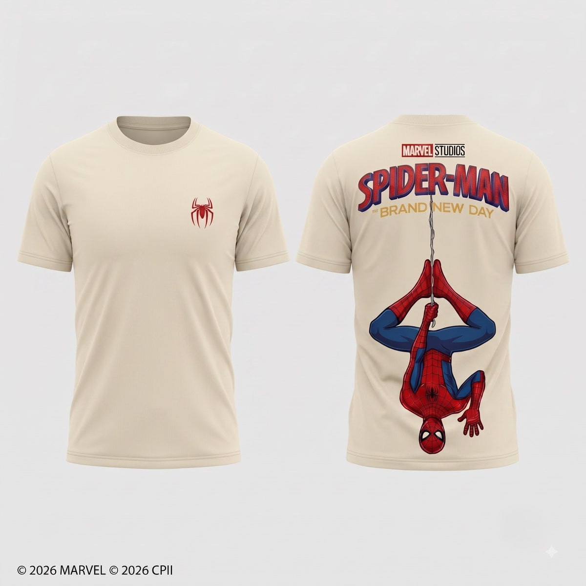 Cream Long Sleeve Shirt — Comic Web Hero Inspired Back Print Tee — Superhero Fan Streetwear Gift - Custom Fan Apparel Image 1