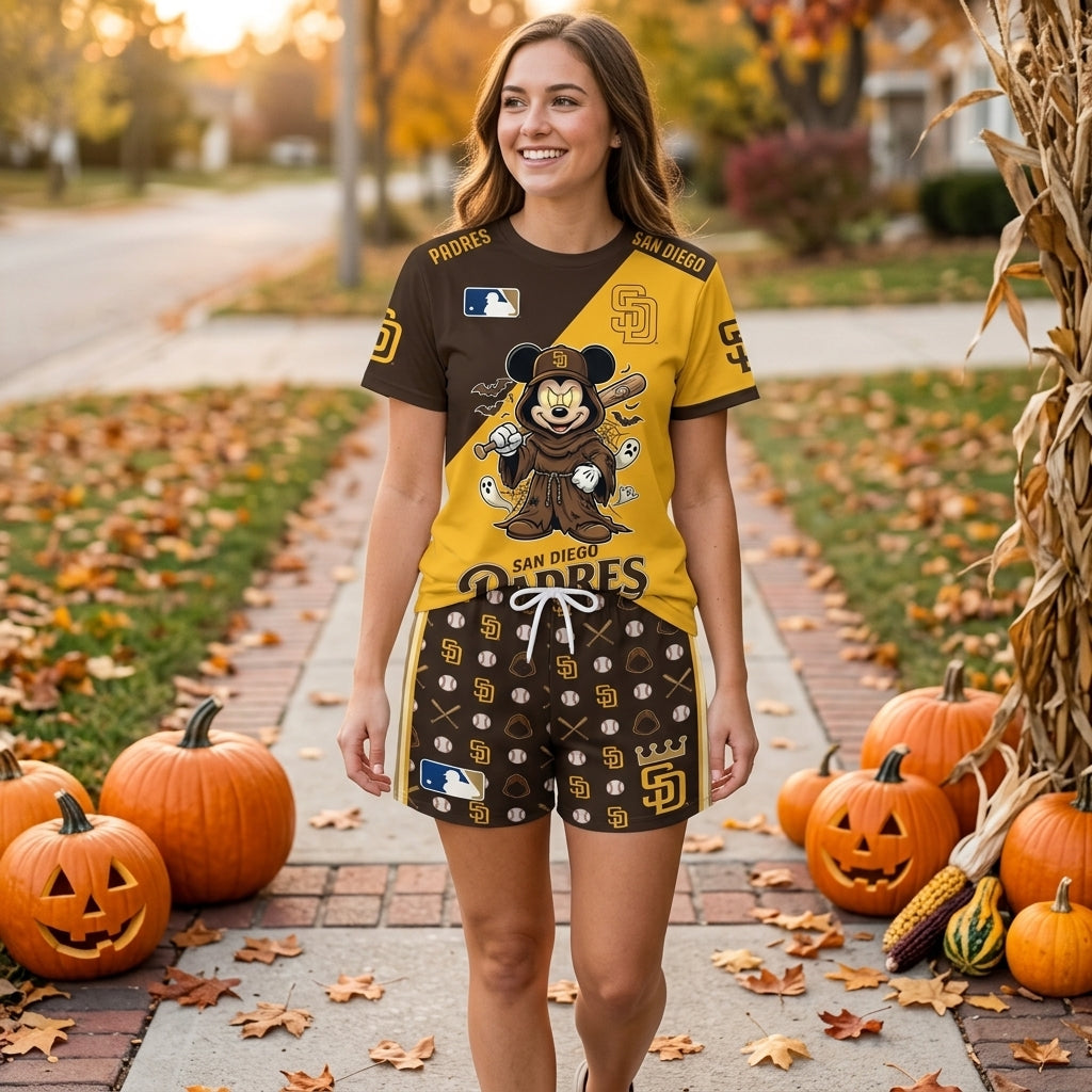 Halloween Baseball Fan T-Shirt And Shorts Set — Cartoon Mouse Sport Outfit | 30 Teams Available